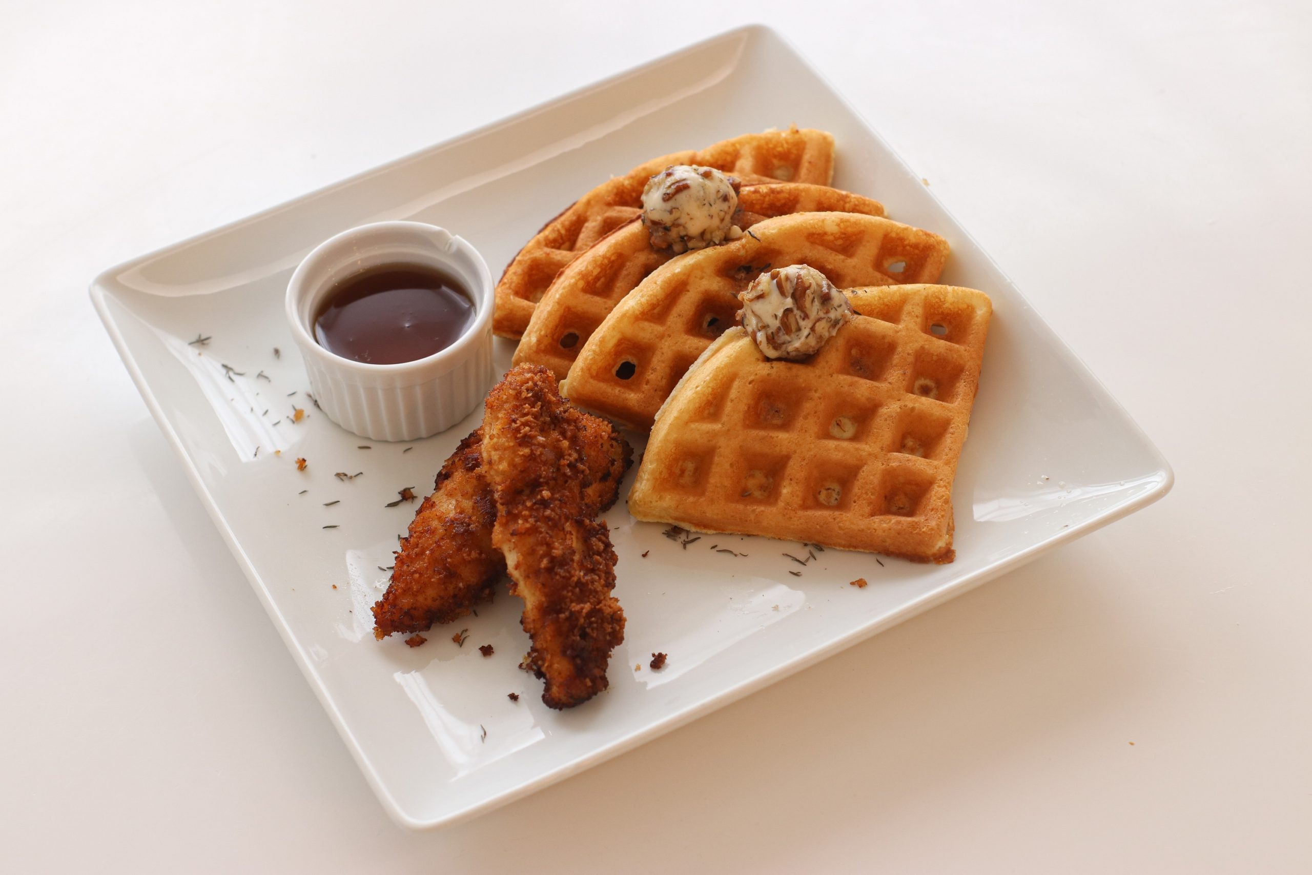 Chicken And Waffles With Thyme And Pecan Butter Two Dollar Eats